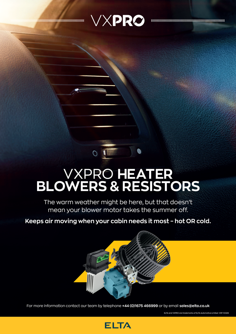 A VXPRO promotional poster for heater blowers and resistors featuring a car dashboard vent close-up, product images, and VXPRO branding.