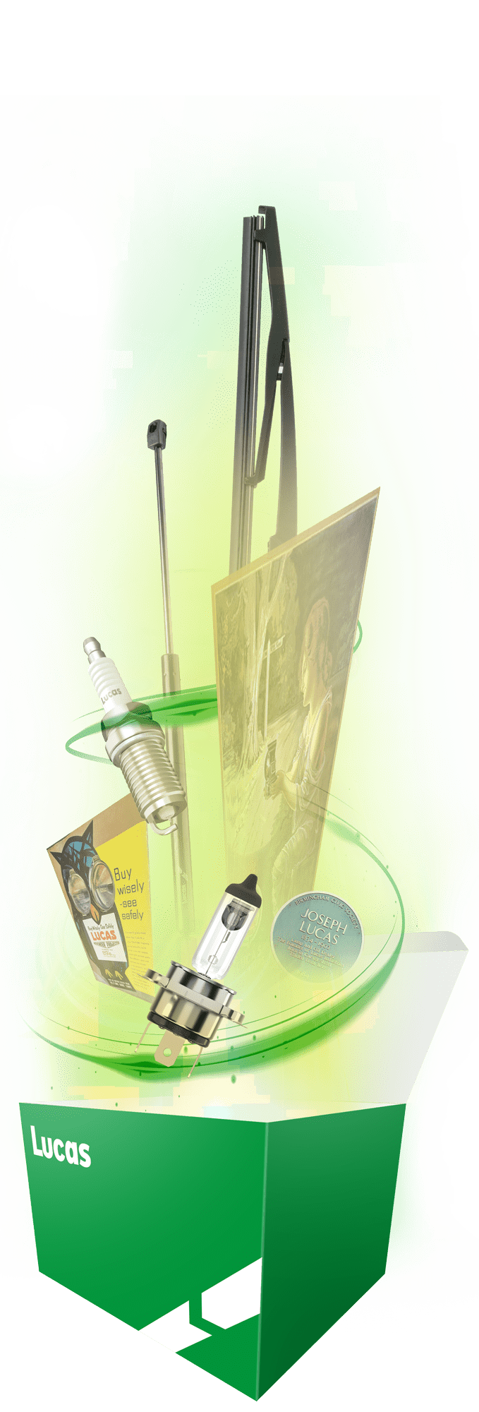 Lucas Products rising from box